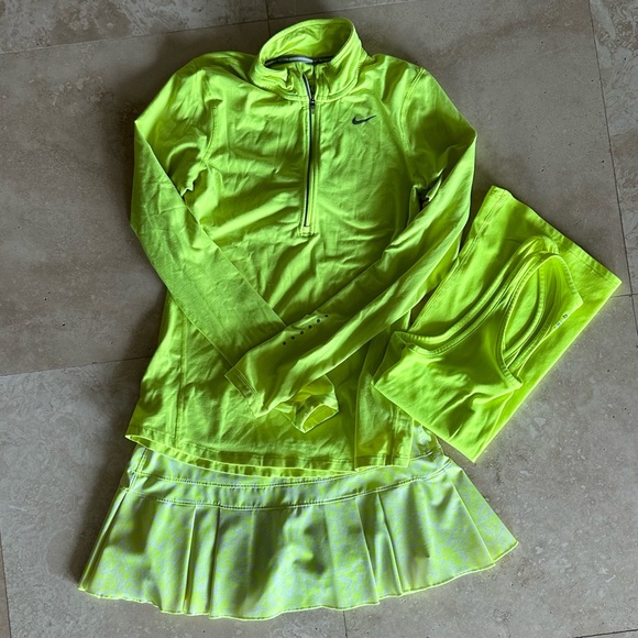 Nike Neon Yellow Activewear Tennis Attire - 3pc Set (Skirt, Tank, Zip Up) - Picture 8 of 12